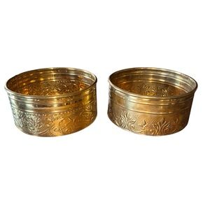 Vintage Hosley Brass Planter Footed Round Ribbed 6.5”D X 3” H Set Of 2